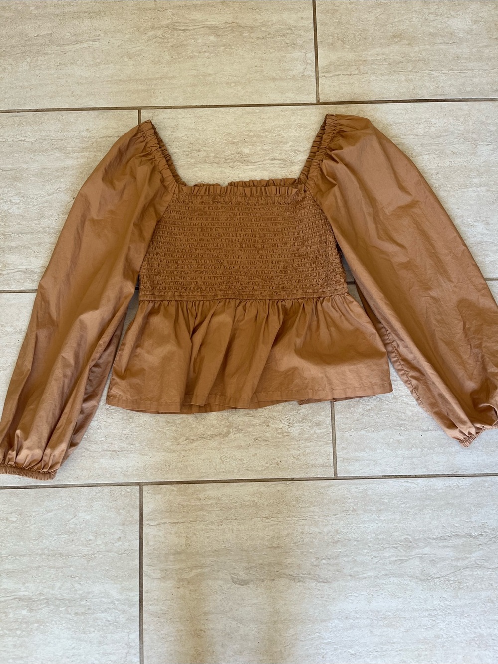 J. Crew Rust Smocked Square-Neck Peplum Blouse Crisp Cotton Romantic Cottagecore